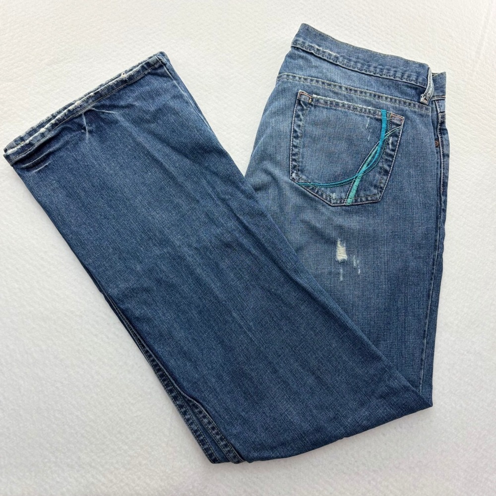 Aeropostale Womens Bootcut Jeans Medium Wash Distressed Low Rise Y2K Sz 11/12R